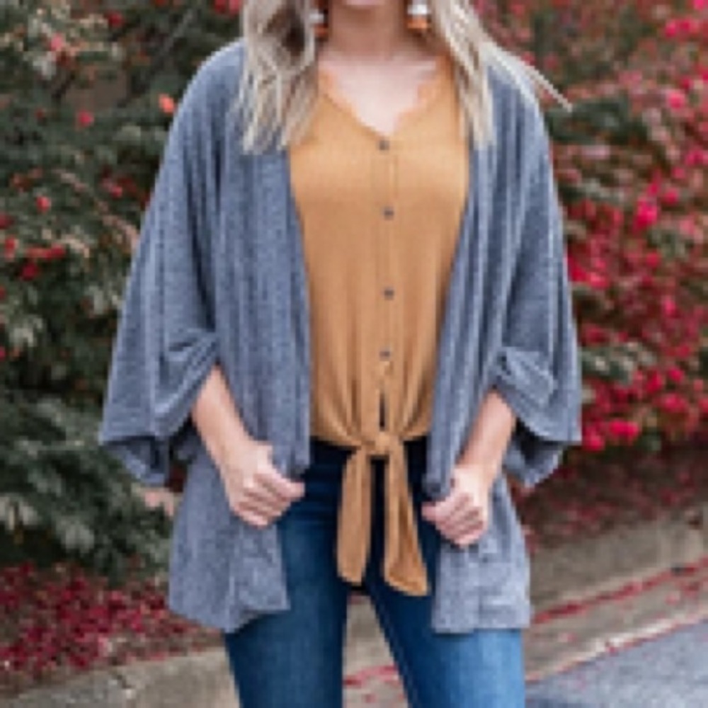 New cozy grey boho cardigan with bell sleeves.